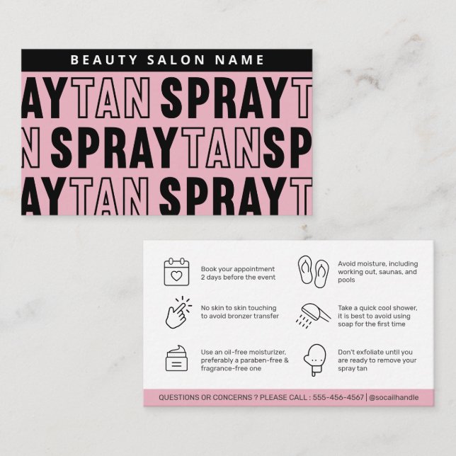 Moderne bearbeitbare Sif Spray Tan Aftercare Card Visitenkarte (Vorne/Hinten)