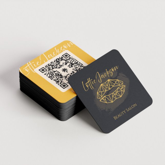 Moderne Beauty Custom Business Cards Quadratische Visitenkarte (Black and golden tones beauty industry custom business card design, square shaped.)