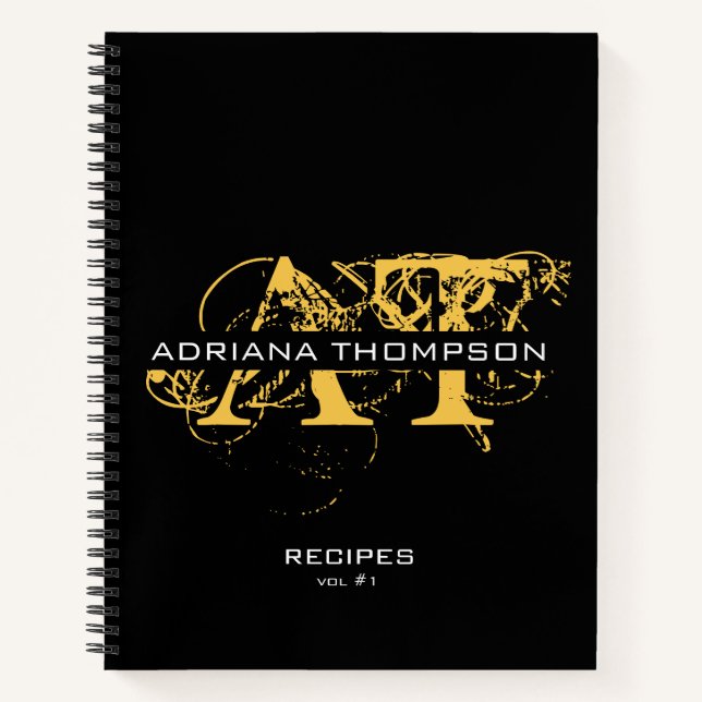 Moderne, bedrückte Black & Gold Mit Monogramm Reze Notizbuch (Vorderseite)
