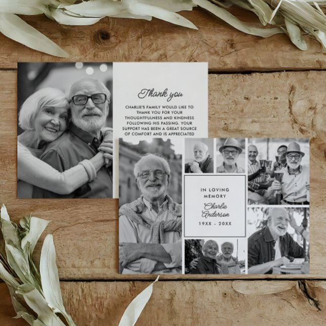 Moderne Beerdigung/Gedenkfeier 6-Foto Collage Dankeskarte (Von Creator hochgeladen)