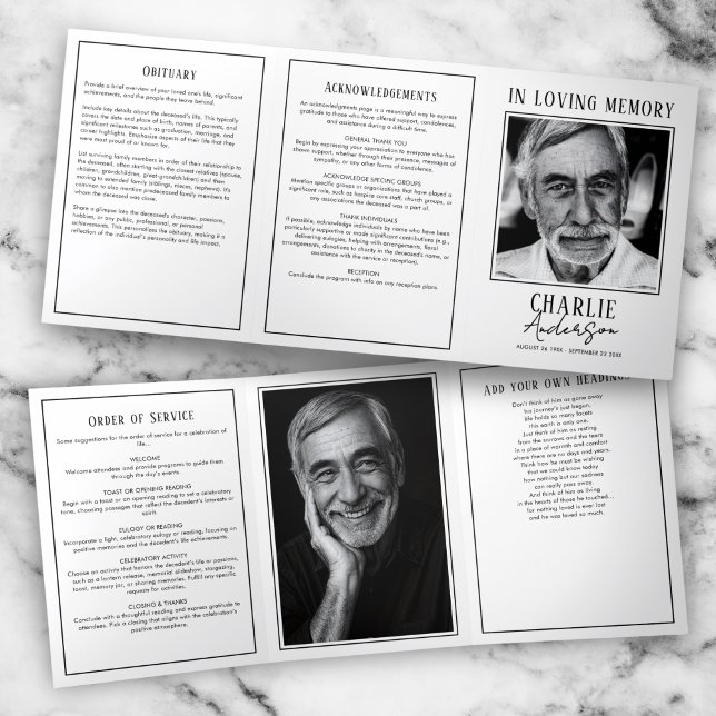 Moderne Beerdigung/Gedenkfeier mit 2 Fotos Dreifach-gefaltete Programmkarte (Von Creator hochgeladen)