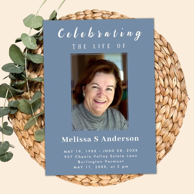 Moderne Beerdigung Minimal Foto Feier des Lebens Einladung (Von Creator hochgeladen)