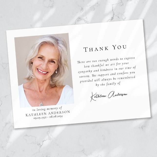 Moderne Beerdigung Minimalistischen Fotos Dankeskarte (Von Creator hochgeladen)