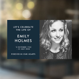 Moderne Beerdigung | Navy Blue Stylish Memorial Fensteraufkleber