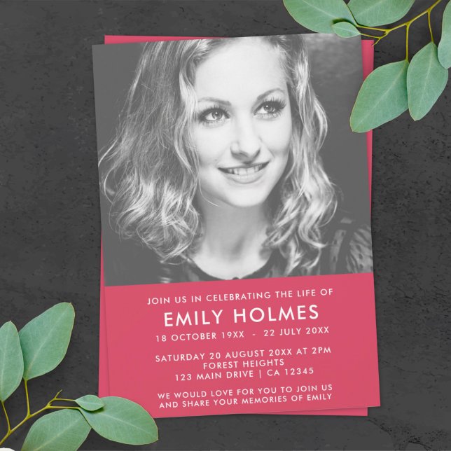 Moderne Beerdigung | Rosa Feier des Lebens Einladung (Von Creator hochgeladen)