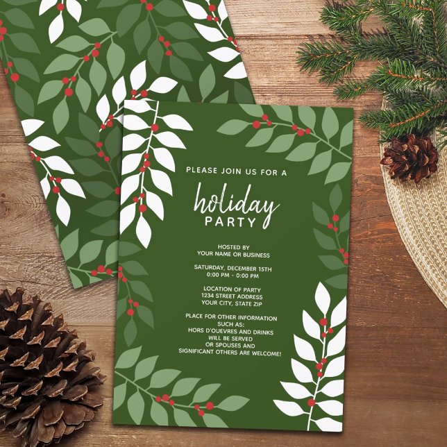 Moderne Beeren-Filialen - Cocktail-Feier Einladung (Holiday Party Invitation - modern eucalyptus branches with simple fonts )