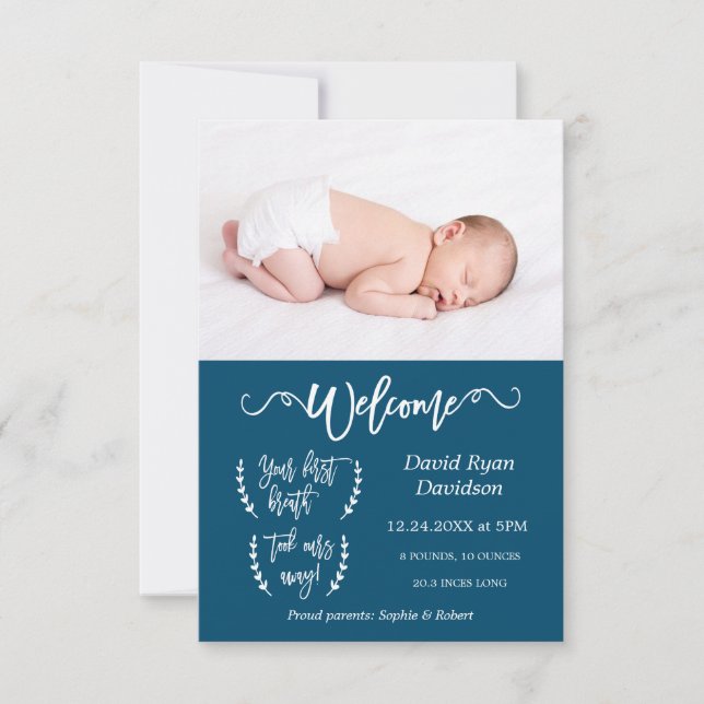 Moderne Begrüßungsankündigung des Fotos Baby Boy G Ankündigung (Vorderseite)