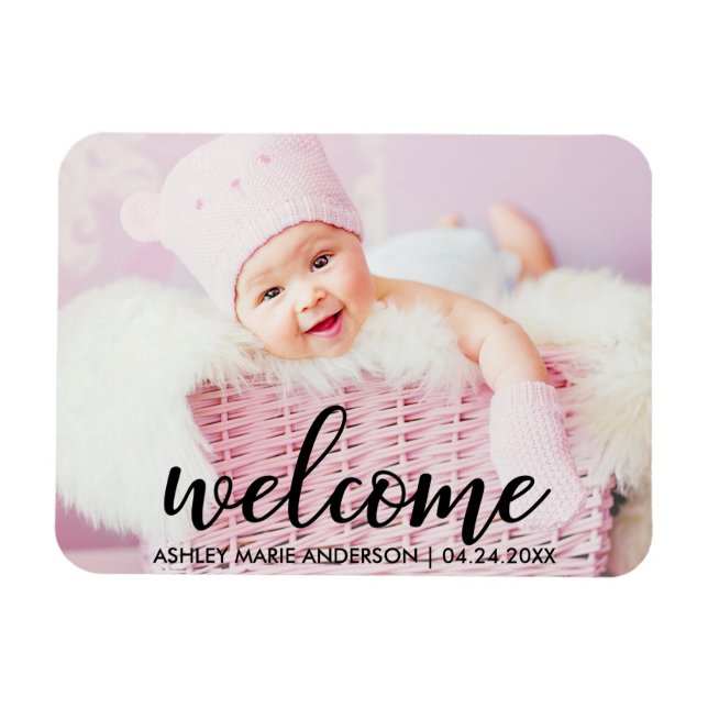 Moderne Begrüßungsankündigung Neuer Baby Magnet (Horizontal)