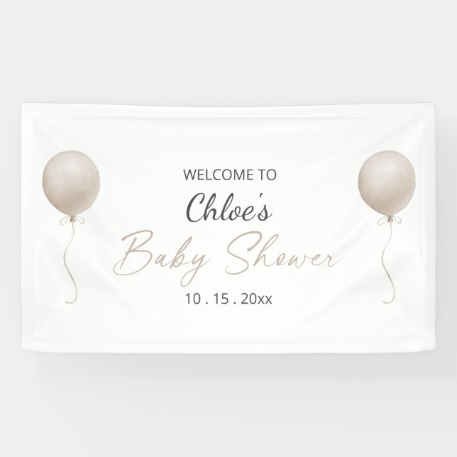Moderne Beige Ballon Boho Babydusche Banner (Horizontal)