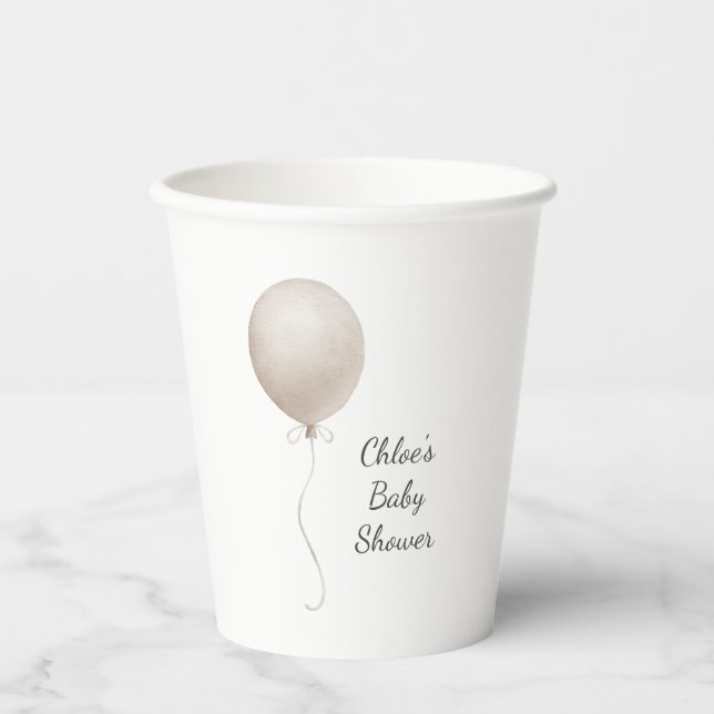 Moderne Beige Ballon Boho Babydusche Pappbecher (Vorderseite)