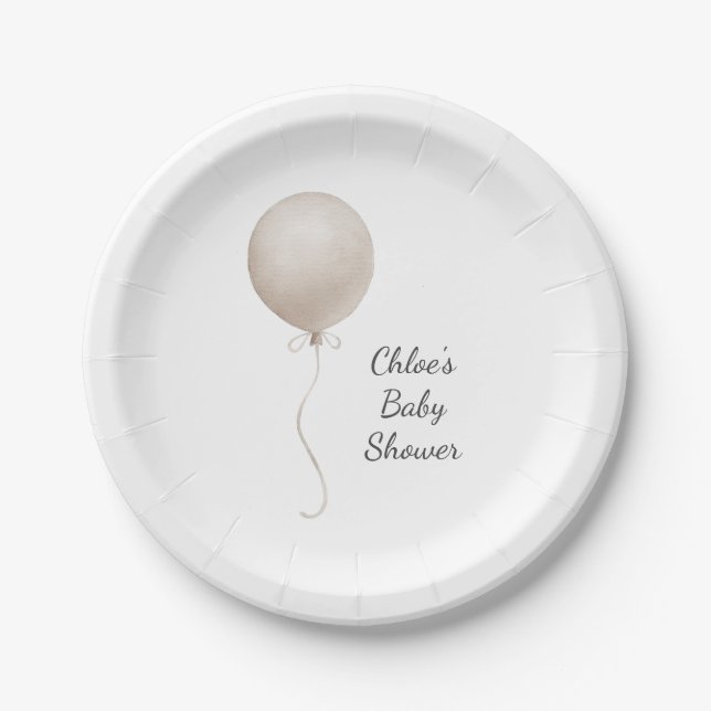 Moderne Beige Ballon Boho Babydusche Pappteller (Vorderseite)