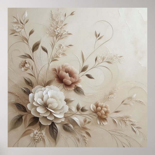 Moderne beige Blume 15 Poster (Vorne)