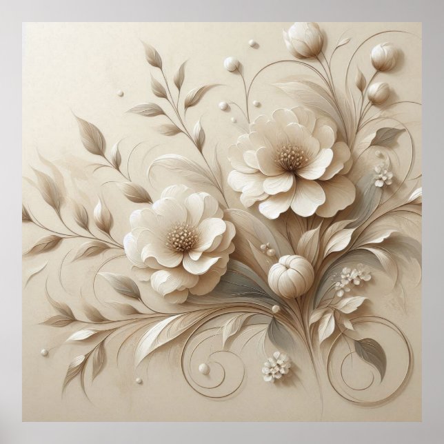 Moderne beige Blume 21 Poster (Vorne)