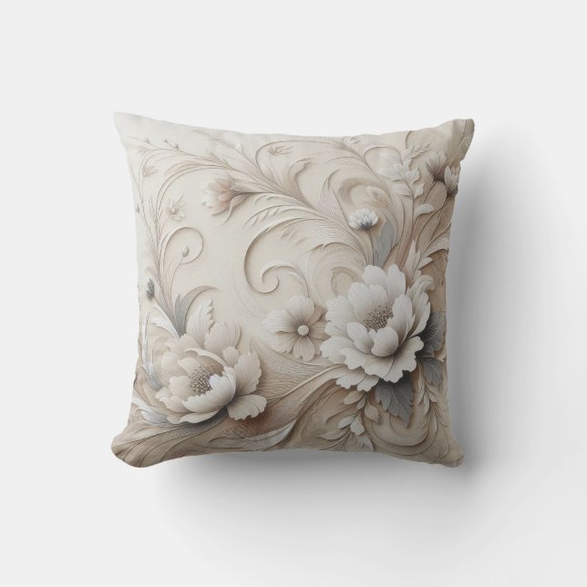 Moderne beige Blume 3 Kissen (Vorderseite)