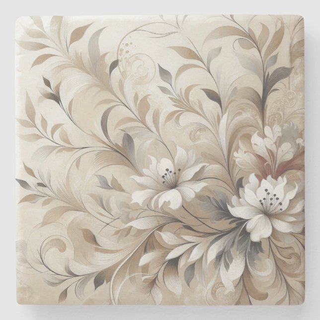 Moderne beige Blume 4 Steinuntersetzer (Vorderseite)