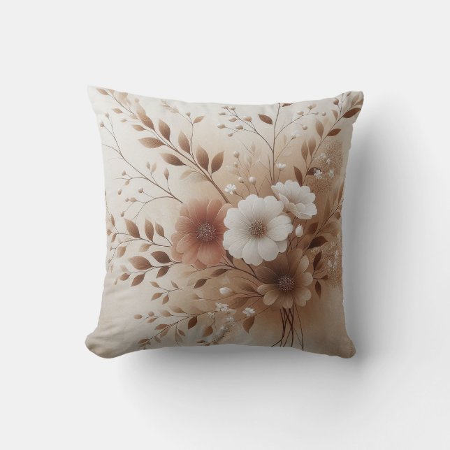 Moderne beige Blume 6 Plakate Kissen (Vorderseite)