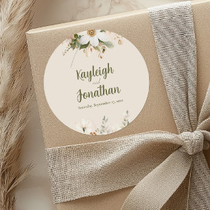 Moderne Beige Blumenhochzeit Runder Aufkleber