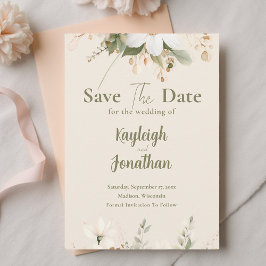 Moderne Beige Blumenhochzeit Save The Date