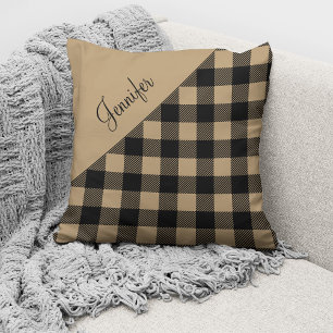 Moderne Beige-Buffalo-Karo-Mustername Kissen