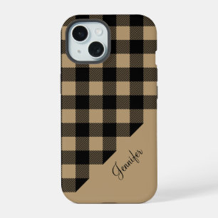 Moderne beige Buffalo-Karo-Plaids iPhone 15 Hülle