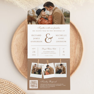 Moderne beige-Et-Zeichen-Foto-QR-Code-Hochzeit All In One Einladung