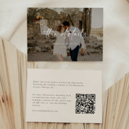 Moderne Beige-Foto-Script-Hochzeitsdetails Begleitkarte