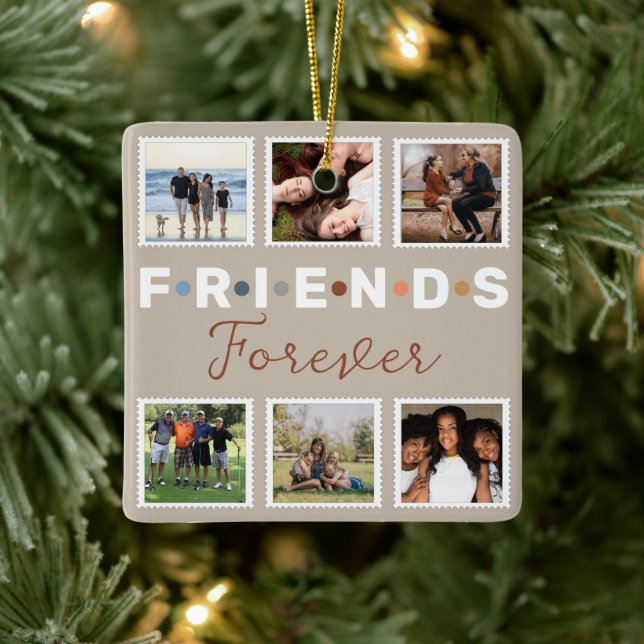 Moderne Beige Freunde für immer FotoCollage Keramikornament (Baum)