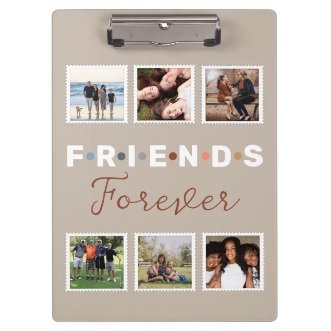Moderne Beige Freunde für immer FotoCollage Klemmbrett (Vorderseite)