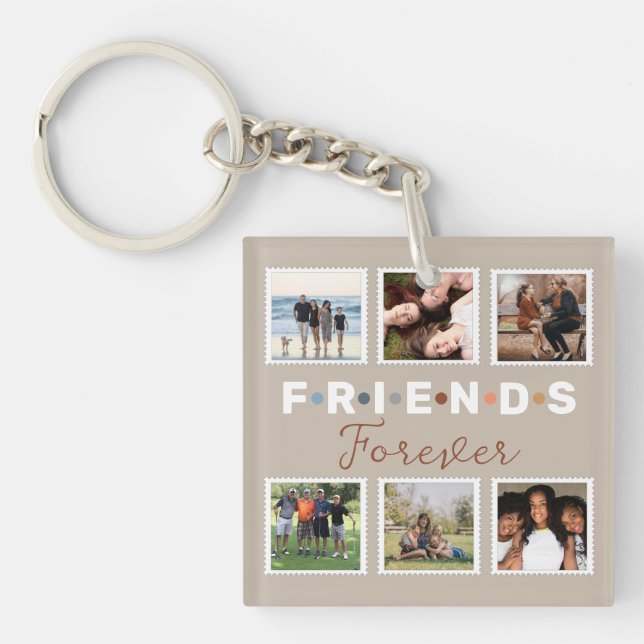 Moderne Beige Freunde für immer FotoCollage Schlüsselanhänger (Vorderseite)
