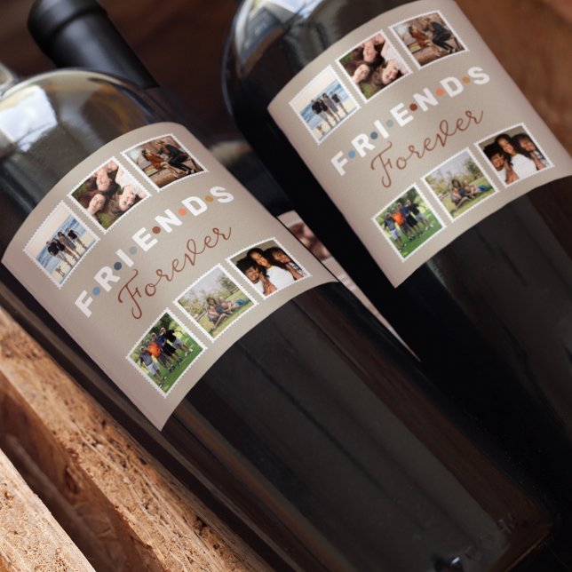 Moderne Beige Freunde für immer FotoCollage Weinetikett (Von Creator hochgeladen)