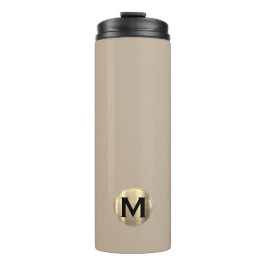 Moderne Beige Gold Monogram Thermal Tumbler Thermosbecher