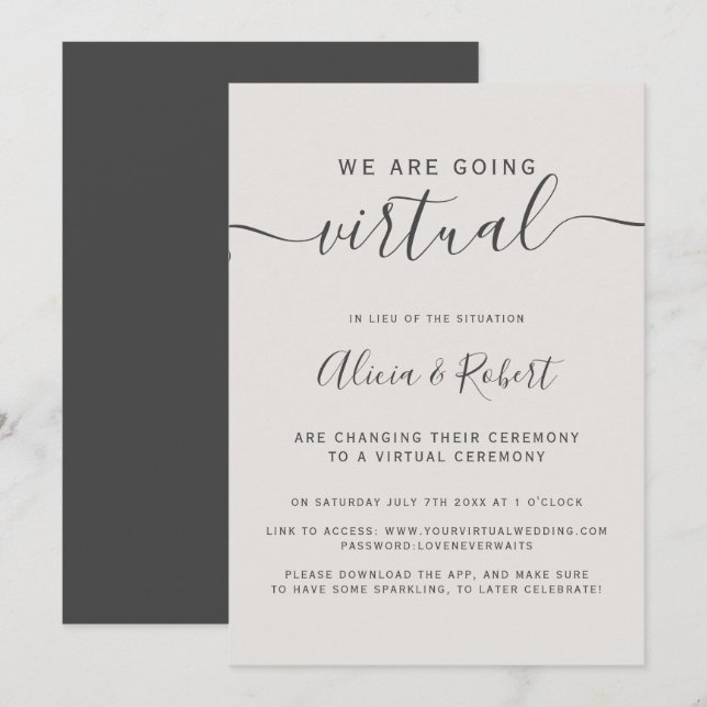 Moderne, beige-graue Schriftart-Hochzeit Einladung (Vorne/Hinten)