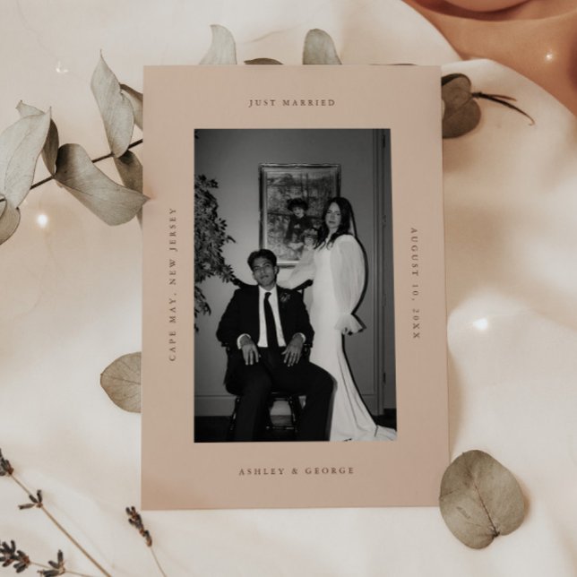 Moderne Beige-Hochzeit Gerade verheiratet Foto Elo Ankündigung (Von Creator hochgeladen)