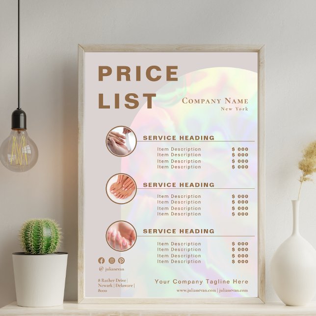 Moderne beige Holographische Preisliste (Modern Beige Holographic Arch Service Price List)