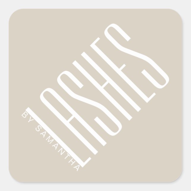 Moderne beige lasche dünne Typografie Quadratischer Aufkleber (Vorderseite)