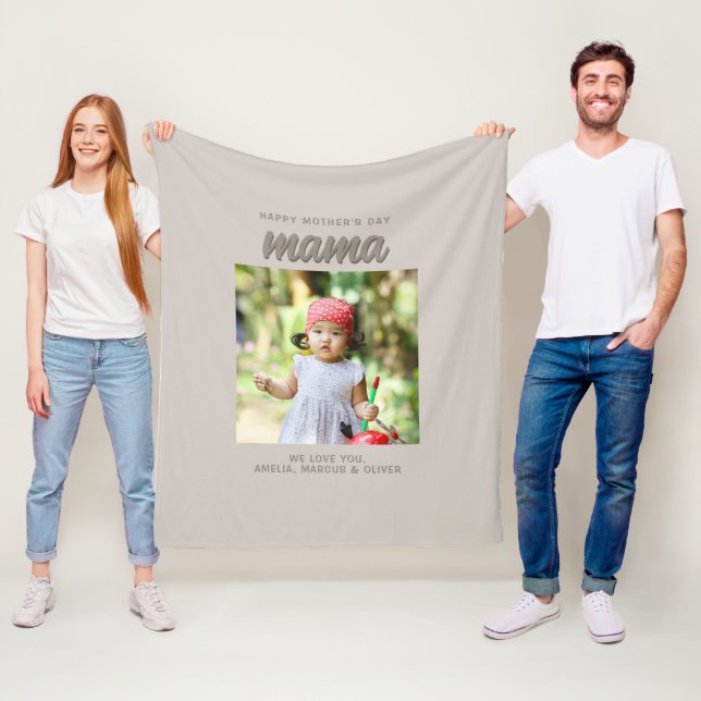 Moderne Beige Mama Kinder Foto Muttertag Fleecedecke (Beispiel)