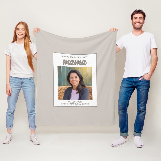 Moderne Beige Mama Kinder Foto Muttertag Fleecedecke (Beispiel)