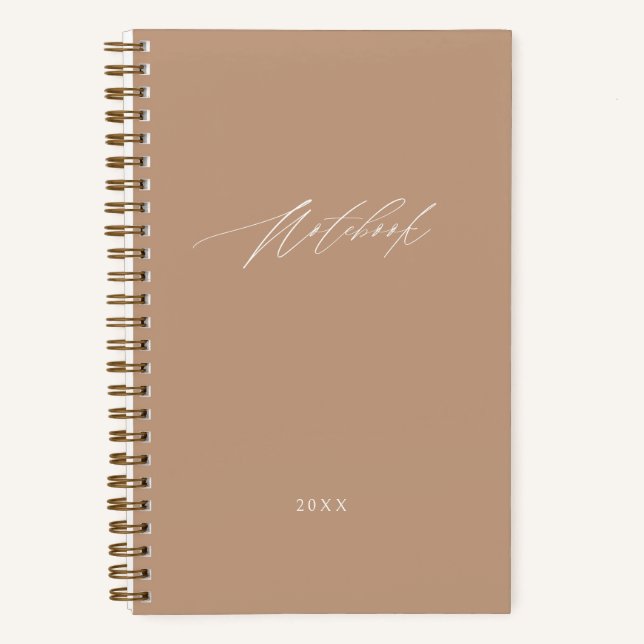 Moderne Beige Minimal-Skript Elegante Custom Notizbuch (Vorderseite)