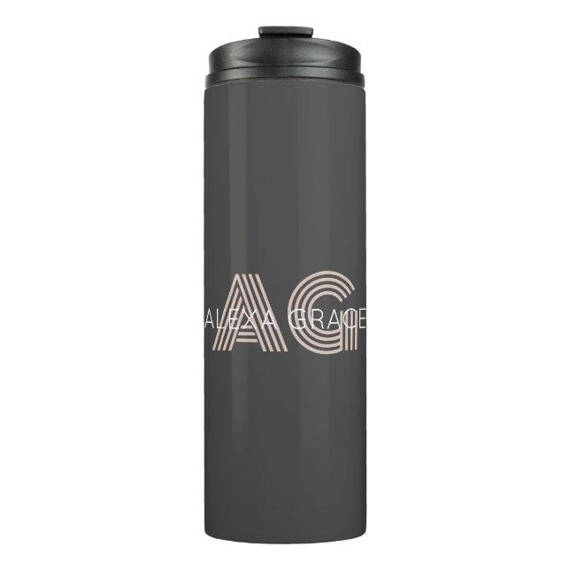 Moderne Beige Monogram Thermosbecher (Vorderseite)