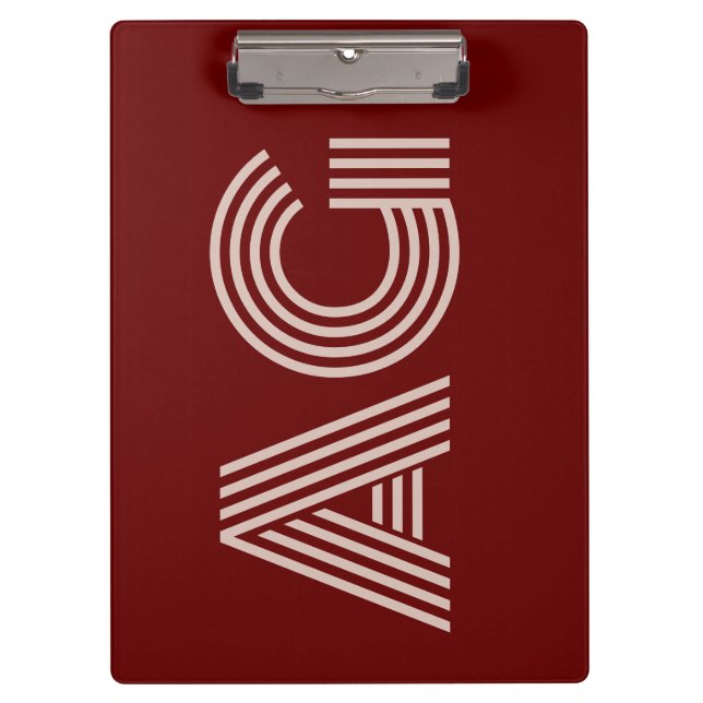 Moderne Beige Monogram und Wein Klemmbrett (Vorderseite)