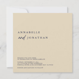 Moderne Beige Navy Blue Contemporary Wedding Einladung