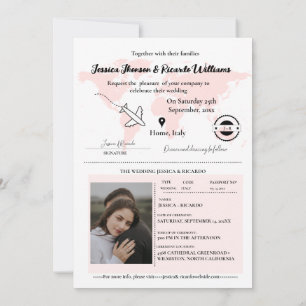 Moderne Beige Pass Monogram Wedding Einladung