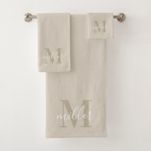 Moderne beige personalisierte Familiennamensmonogr Badhandtuch Set