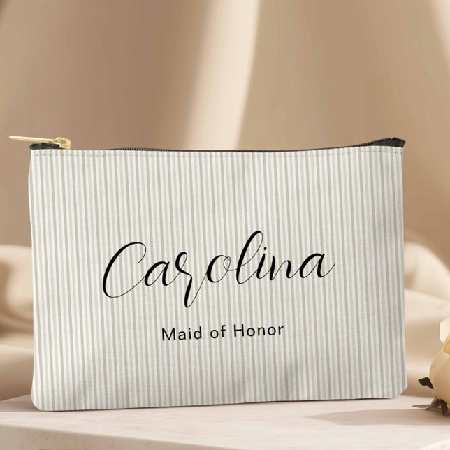 Moderne Beige Petite Pinstripes Zubehörtasche (Von Creator hochgeladen)