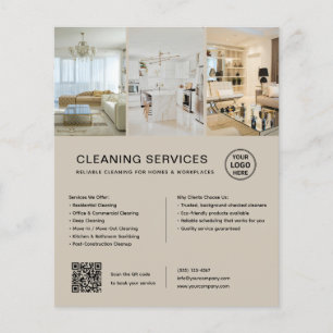 Moderne Beige-Reinigungsdienstleistungen QR-Geschä Flyer