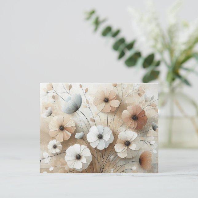 Moderne, beige-rosa 3 Blume Postkarte (Stehend Vorderseite)