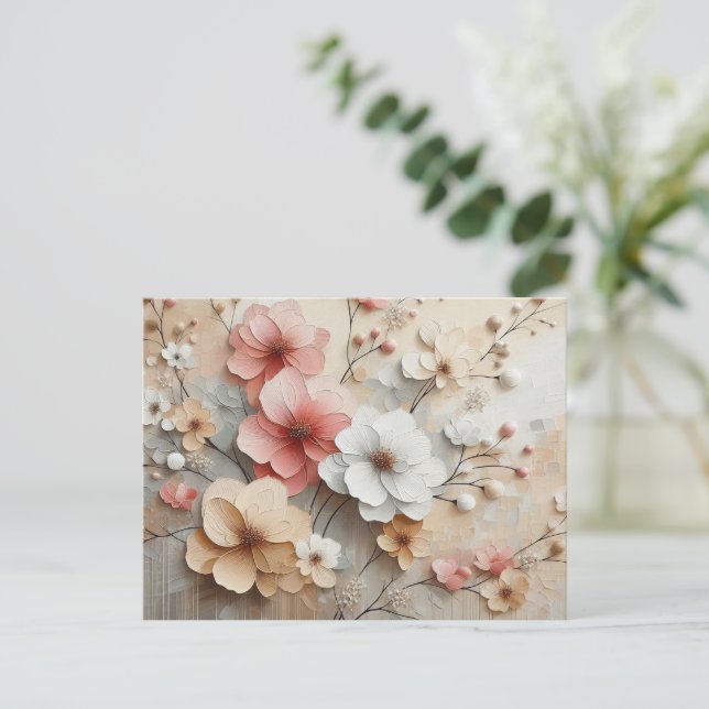 Moderne beige-rosa Blume Postkarte (Stehend Vorderseite)
