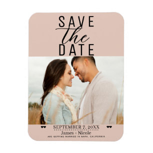 Moderne Beige Rosa Save-the-Date-Hochzeitsfoto Magnet