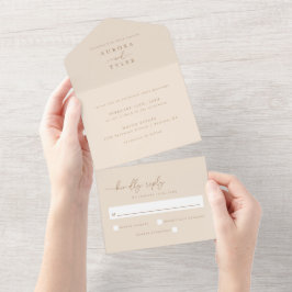 Moderne Beige Script Wedding All In One Einladung