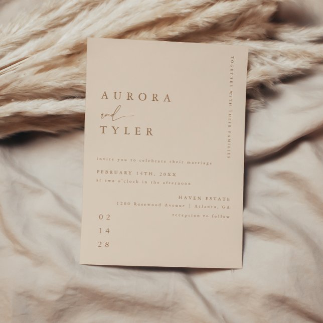 Moderne Beige Script Wedding Einladung (Von Creator hochgeladen)